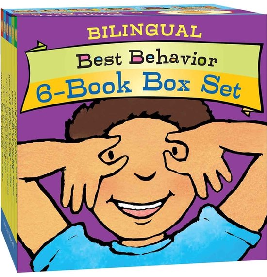 BILINGUAL Best Behavior 6-Book Box Set met een illustratie van een lachende jongen die zijn ogen bedekt.