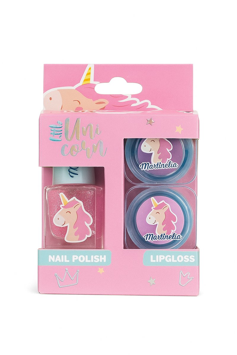 Martinelia Little Unicorn Nagellak & Lipgloss Set – Kindermake-up – Eenrhoorn Geschenkset voor Meisjes – 3-delig