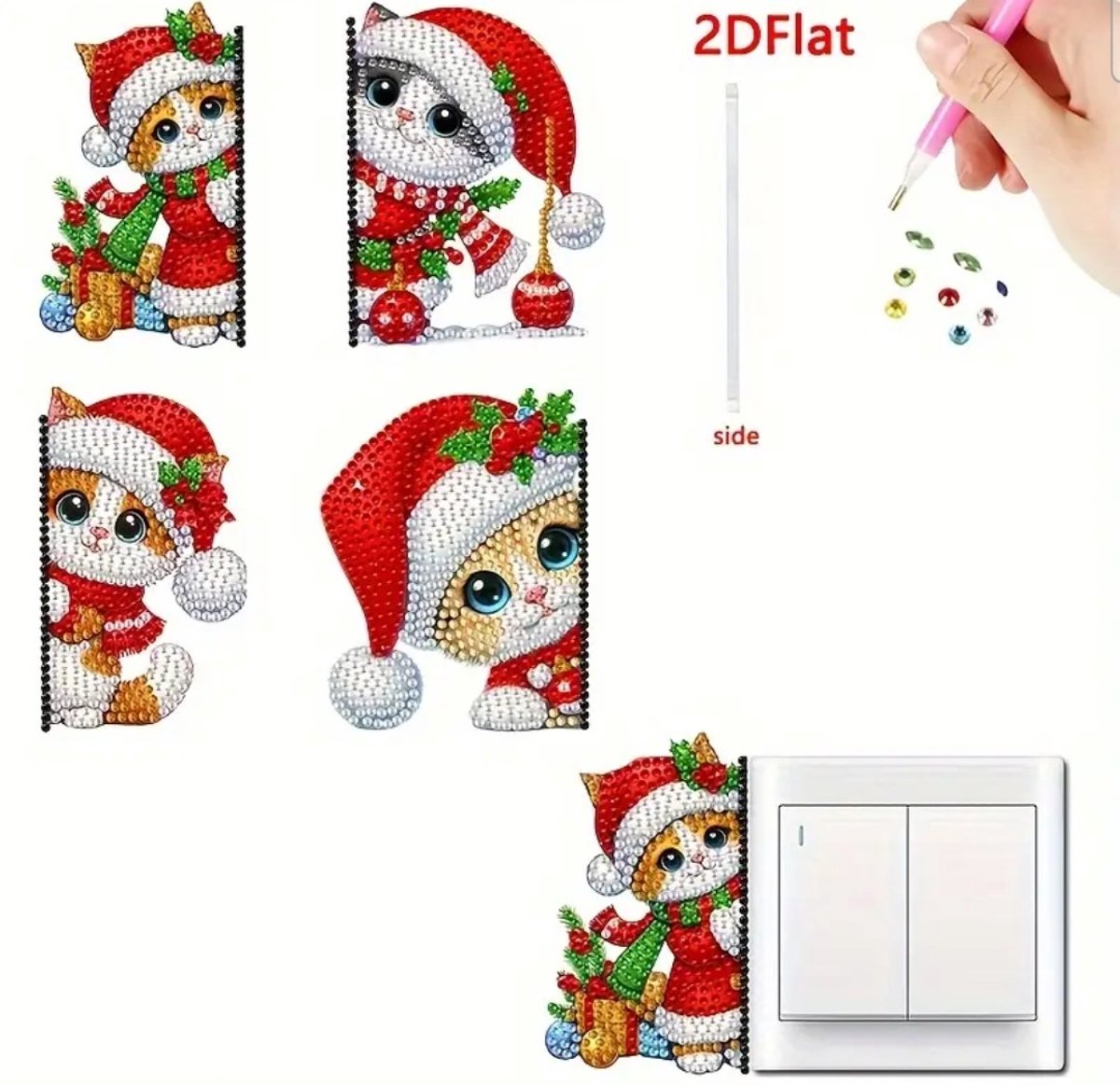 Raamhanger- Muur decoratie Hoek versiering kerst katjes 4 stuks Diamond paintingset