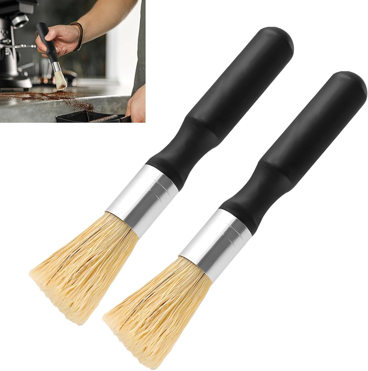 2 stuks Reinigingsborstel koffiemachine - Barista-borstel - Voor het reinigen van filterhouders, koffiemachines en maalmachines - Reinigen van koffiedik - Koffiepoederborstel - Reinigingsborstel - Barista accessoires
