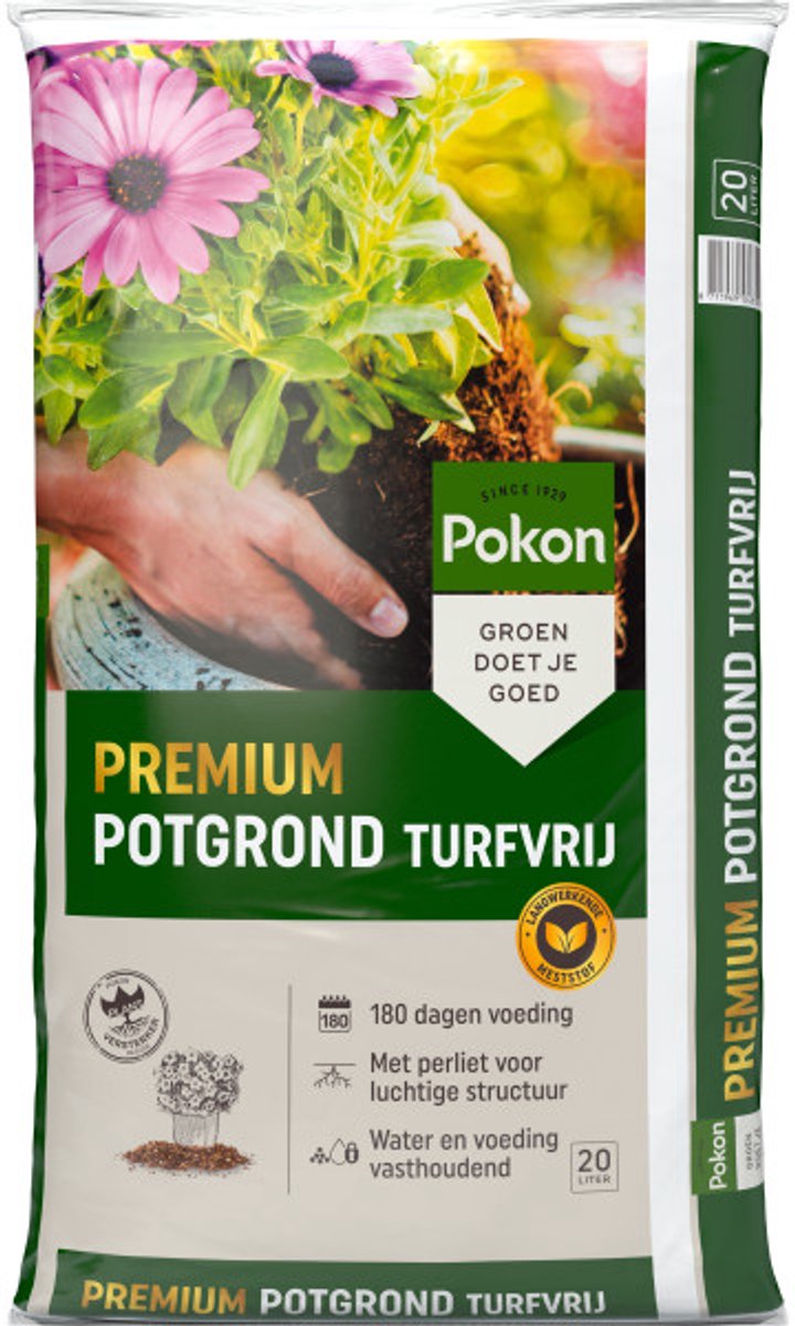 Pokon Premium Potgrond Turfvrij - 20L - Potgrond universeel - 180 dagen voeding - Potgrond binnen en buiten