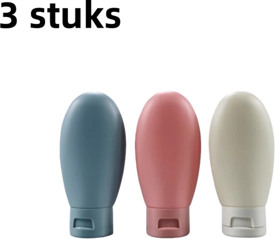 Lot de 3 flacons souples en plastique - 60 ml - Klein - Idéal pour les voyages d'affaires et de loisirs - Set gel douche, shampoing et flacons de cosmétiques - Pochette de rangement incluse - Couleurs assorties