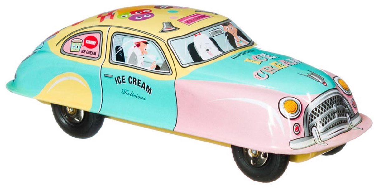 St. John Blikken Auto - Ice Cream Wagon - 19cm – Handgemaakt - Collectors item - Luxe cadeauverpakking