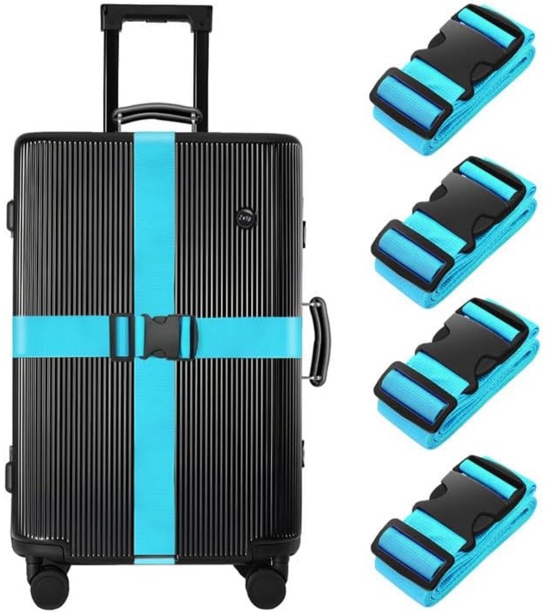 EXCITAT Bagageriemen - Set van 4 - Duurzaam en verstelbaar - Premium reistasaccessoire - Blauw - 210 × 5 cm