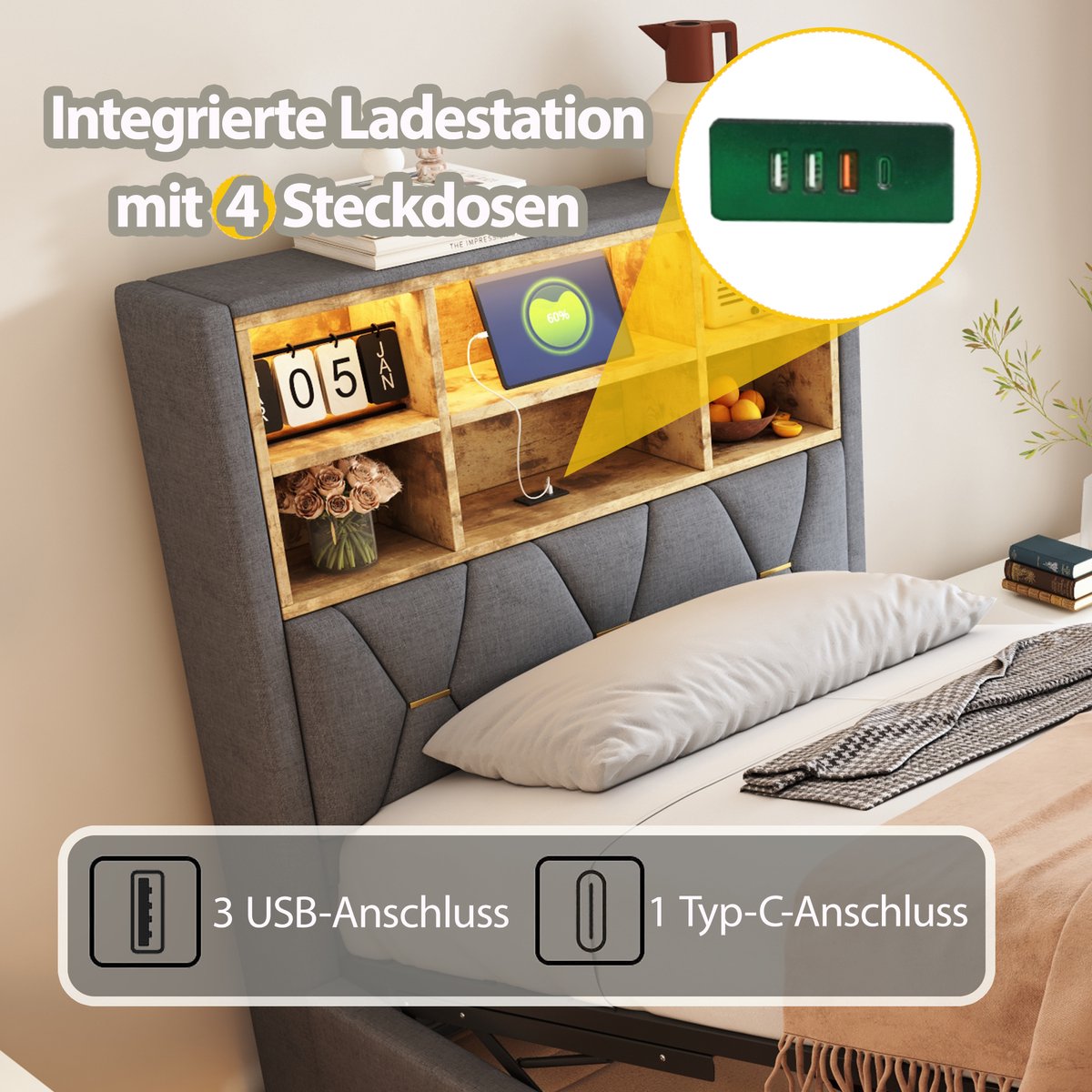 Kinderbed Kinderbed 90x200 Gestoffeerd Bed - afbeelding 4