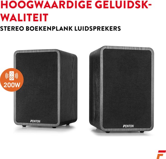 Boekenplank speakers - Fenton SHFB65 - Zwarte hifi speakers 6,5'' - 200W - 2-weg