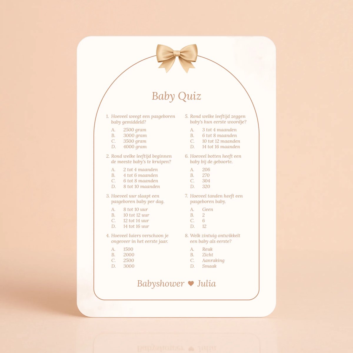 Gepersonaliseerde Gender Reveal & Babyshower invulkaarten – Baby Quiz - Boho Beige met Beertje - 20 Stuks - Babyshower Cadeau - Babyshower Spelletjes