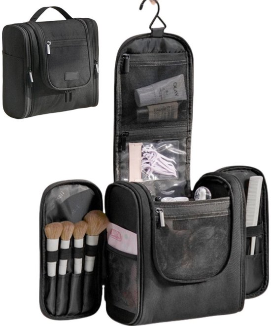 Vaude WegaWash Toilettas Zwart - Ruime Ophangbare Make-up Tas Met Spiegel, Tandenborstelhouder En Slimme Indeling