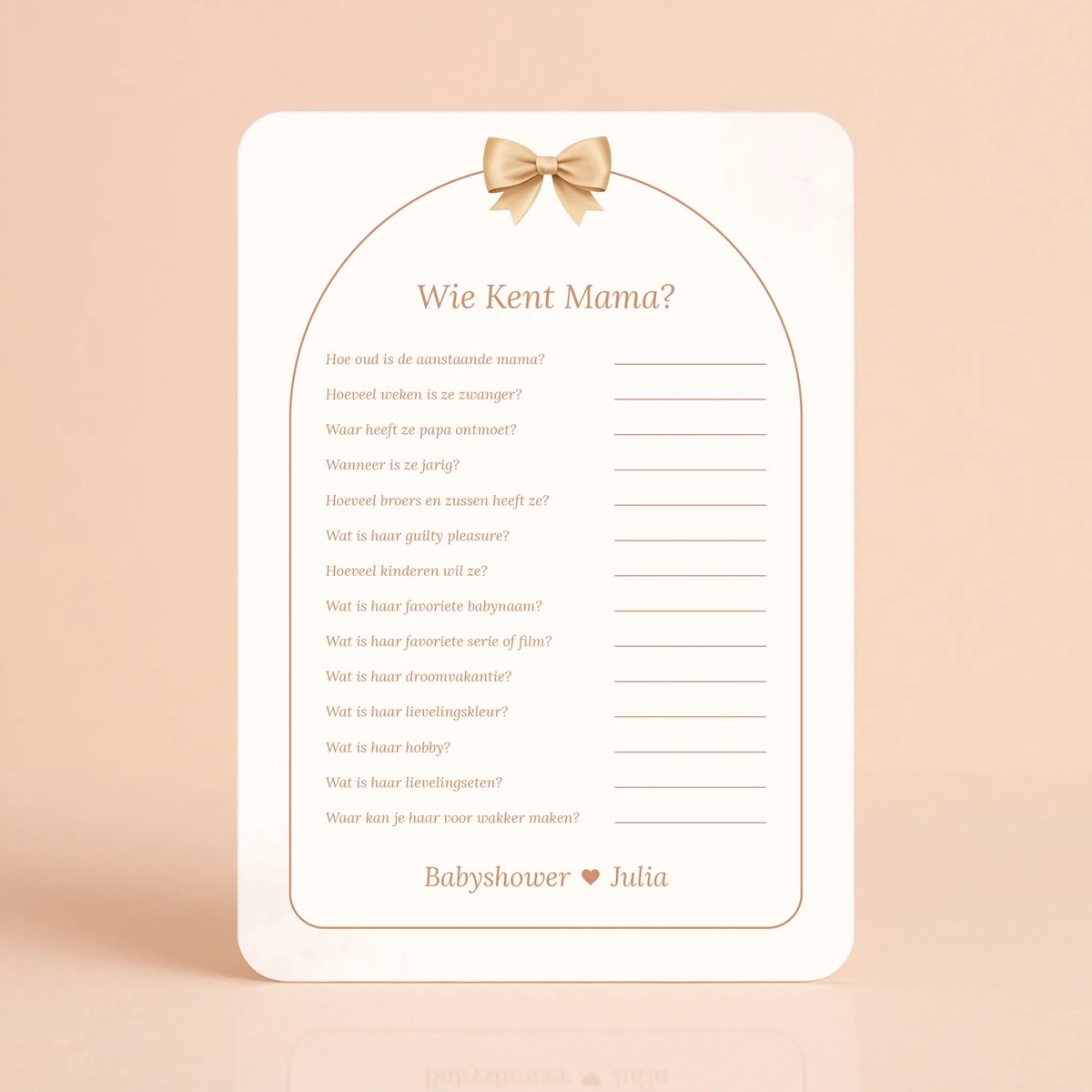 Gepersonaliseerde Gender Reveal & Babyshower invulkaarten – Wie Kent Mama - Boho Beige met Beertje - 20 Stuks - Babyshower Cadeau - Babyshower Spelletjes