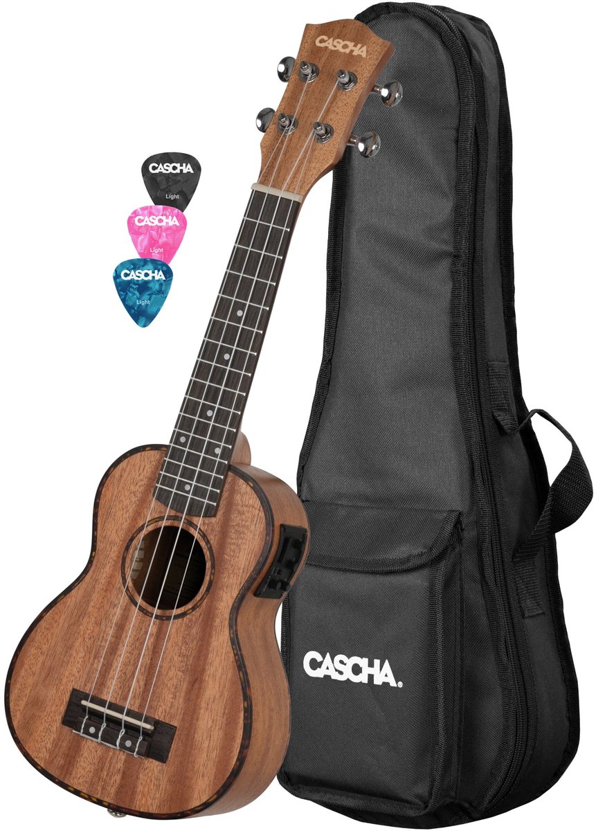 Cascha HH 2026EL sopraan ukelele mahonie met pick-up en gigbag - linkshandig