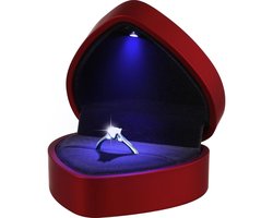 EXCITAT LED-ringdoos in hartvorm - sieradendoos/geschenkdoos - geschikt voor trouw-/verlovingsringen en Valentijnsdagcadeaus - rood