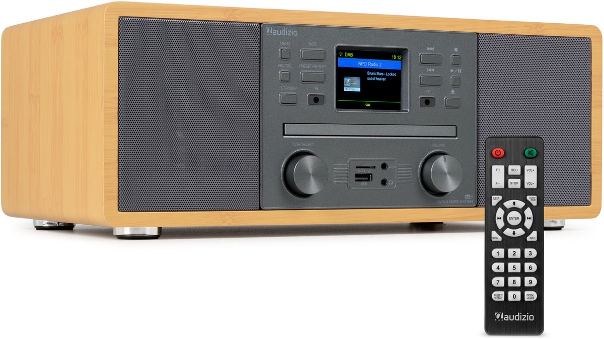 Internetradio - Audizio Avola alles-in-één radio met Bluetooth - DAB+/FM - CD speler - Bamboe