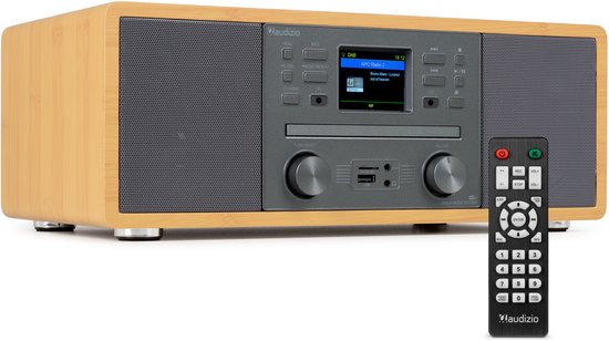 Internetradio - Audizio Avola alles-in-één radio met Bluetooth - DAB+/FM - CD speler - Bamboe