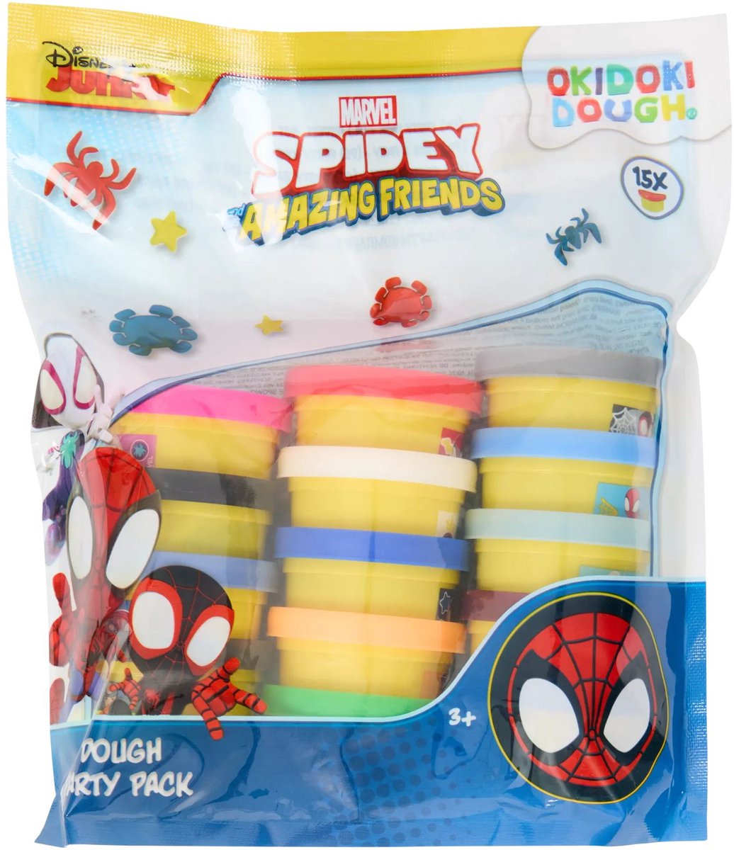 Spidey and His Amazing Friends Dough Party Pack – XL zak met 15 potjes klei – Speelklei voor kinderen – Creatief speelgoed met Spidey, Ghost-Spider & Spin – Perfect om te knutselen, uit te delen of cadeau te geven – Veilig en huidvriendelijk