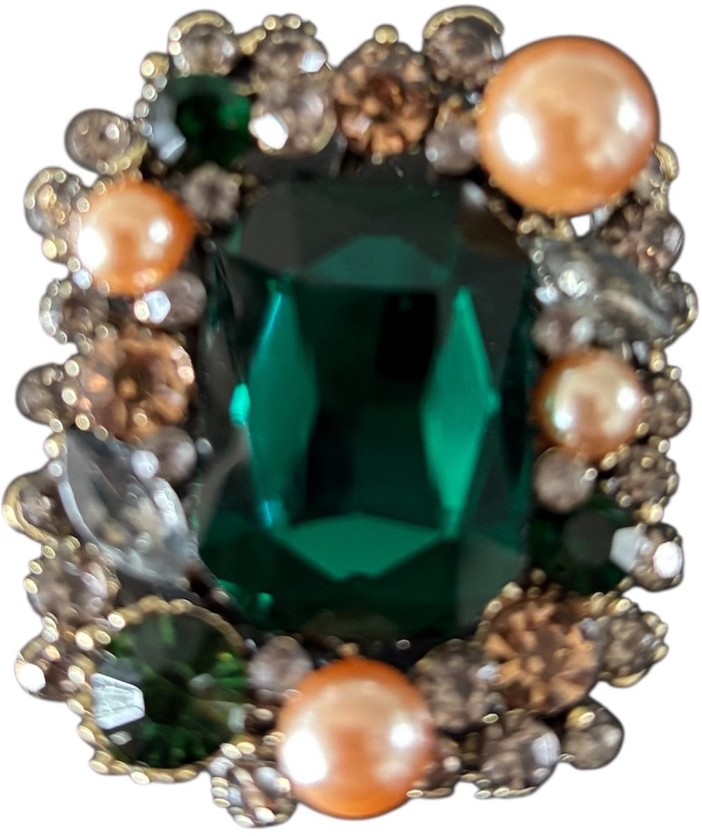 Broche Retro Groen met imitatie parel ( Goudkleurig ) 4.7 x 4.0 cm