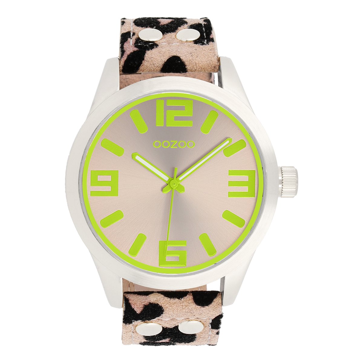 OOZOO Timepieces - Zilverkleurige horloge met bruine leren band - C0902