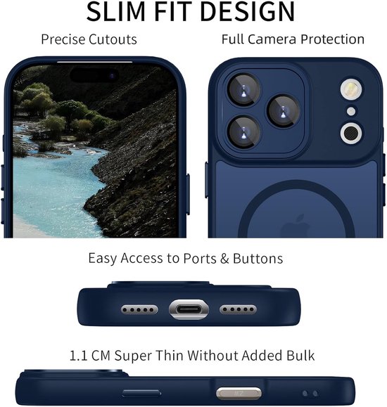 Coque compatible avec iPhone 17 Pro - Compatible avec MagSafe - Blauw foncé - Coque arrière magnétique mate Casemania - Protection les chutes et les impacts avec Protection de l'appareil photo