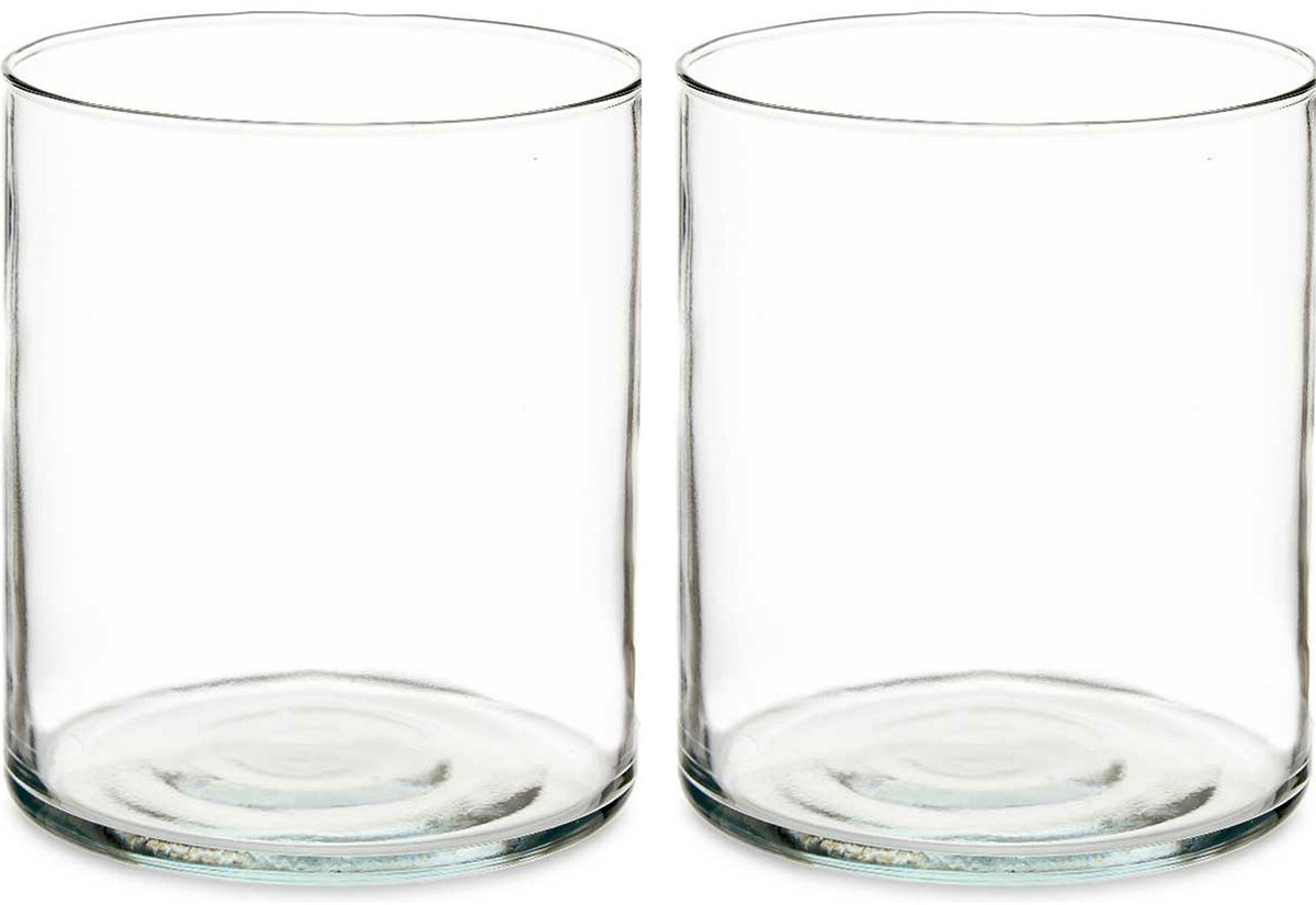 Giftdecor Bloemenvazen 2x stuks - cilinder vorm - transparant glas - 17 x 20 cm