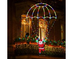 Outdoor Kerstverlichting - Kerstparachute met Kerstman - Waterdicht met 8 Lichtmodi - Voor Dak en Tuindecoratie - Feestverlichting - Voor Huiseigenaren en Feestvierders - Kerstdecoratie - Multicolor - 1 Stuk