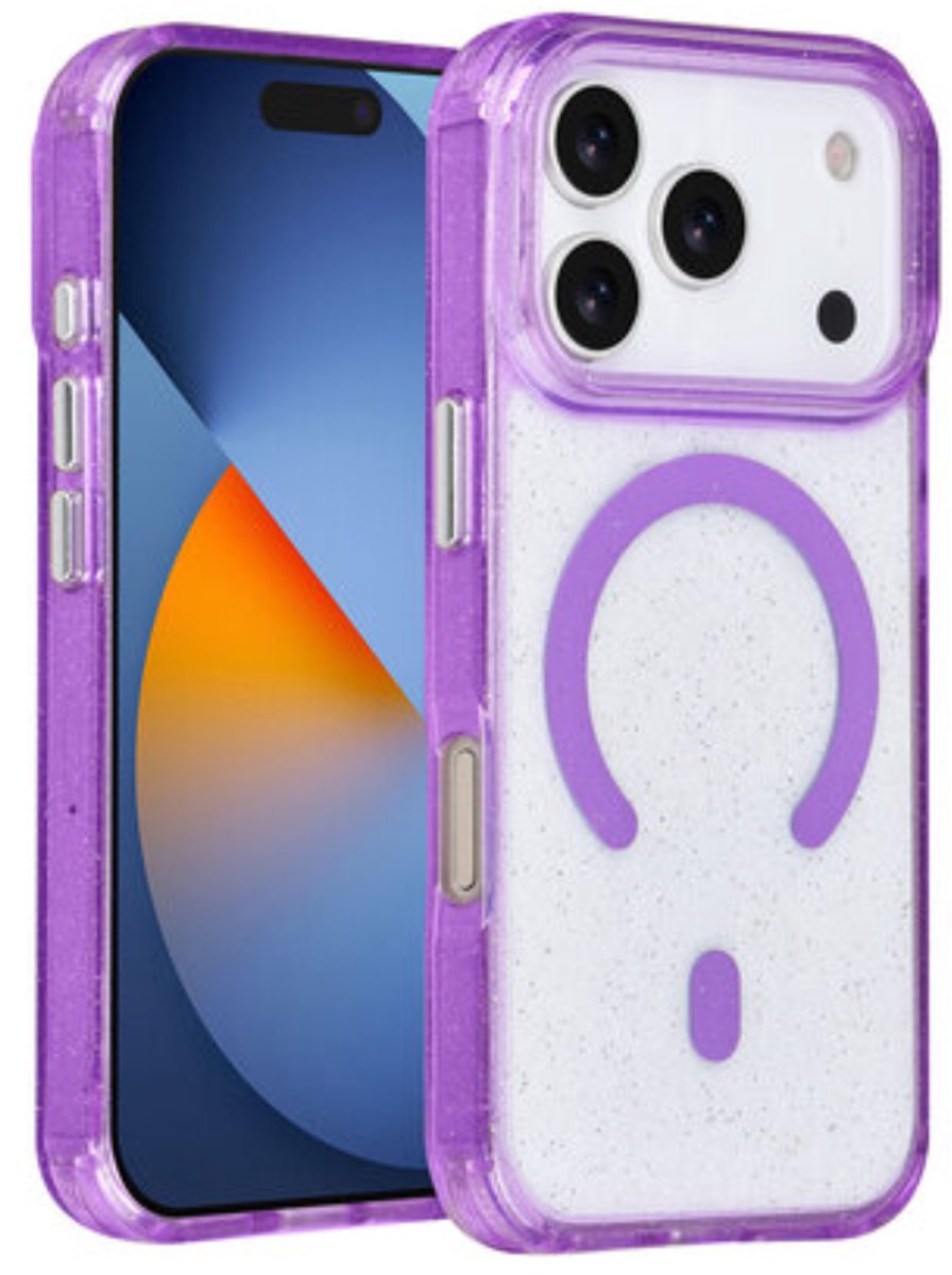 TUNIQ Back cover iPhone 17 Pro - MagSafe - Schokbestendig - Glitter - Paars