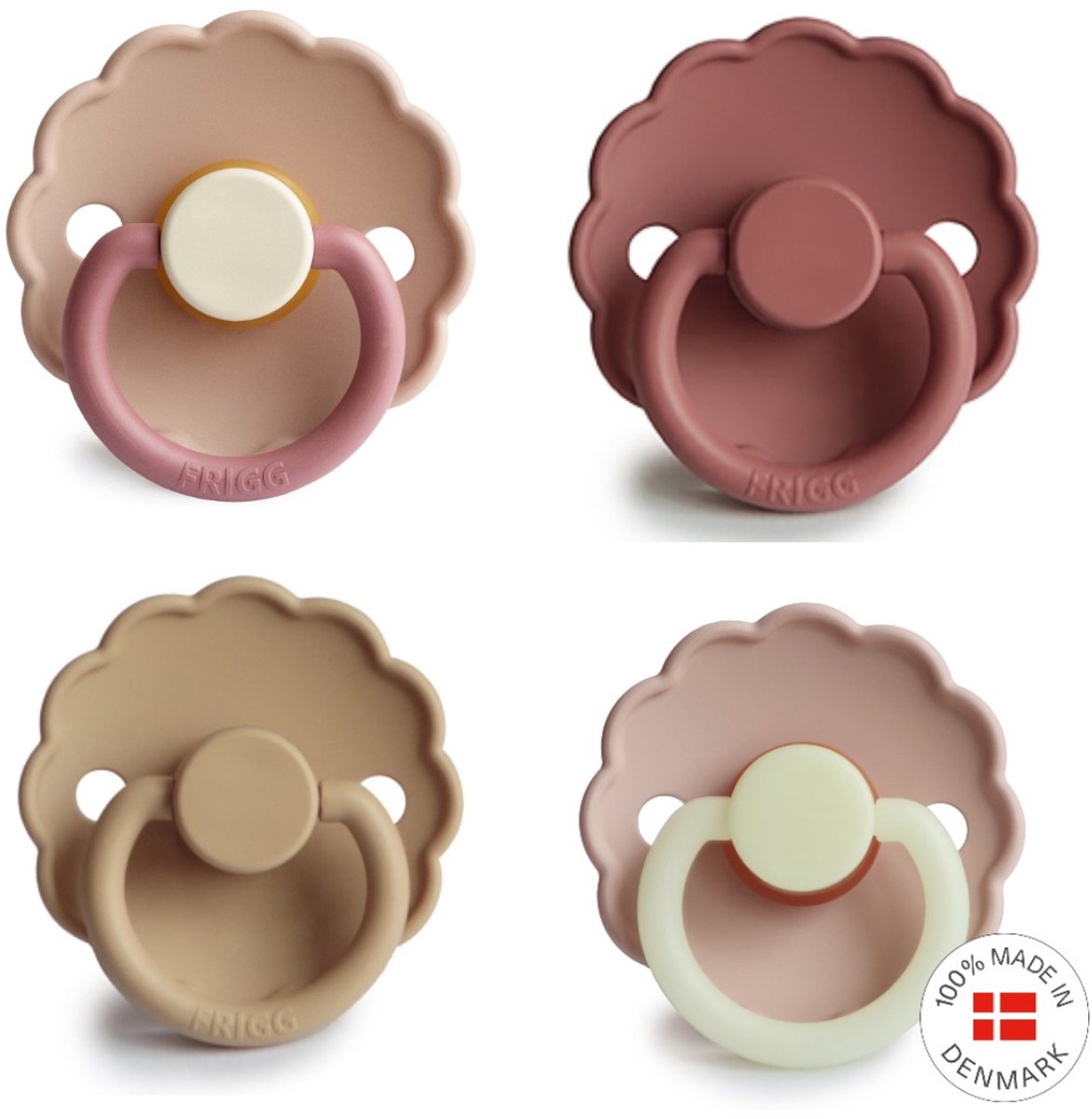 FRIGG DAISY Fopspeen set 4 stuks - Latex - Maat 2 - vanaf 6 maanden - Croisant - Peony - Blush Night - Dusty Rose