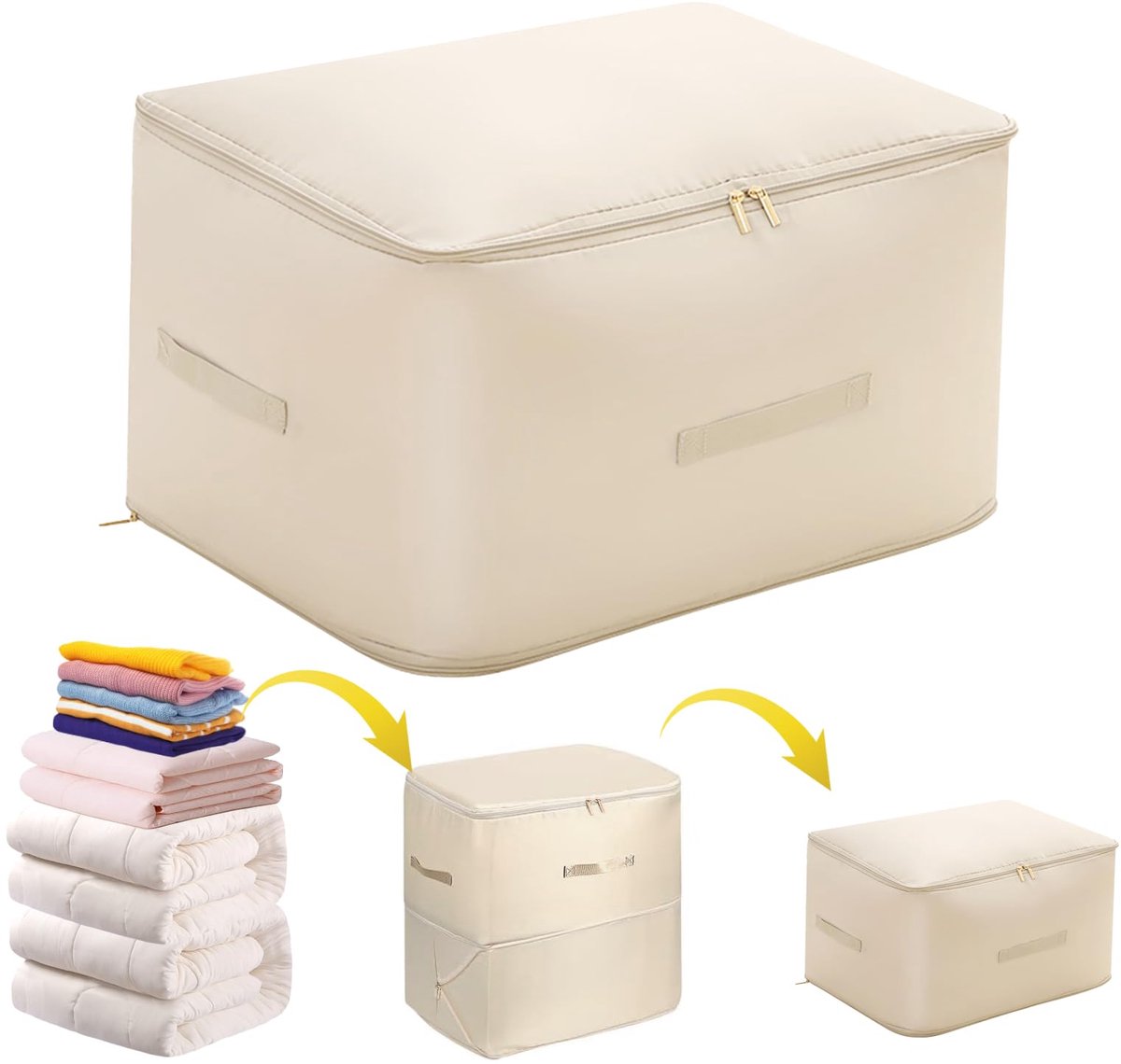 Unyqoos® Ruimtebesparende compressie-opbergtas voor dekbedden en kleding in abrikoos