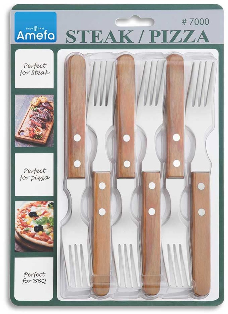 Amefa Pizza 6 delige pizza/steakfork set hout