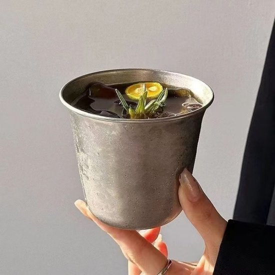 2-delige metalen koffiemok - Verdikte brede waterbeker voor koude dranken, industriële stijl, matstalen mok - Geschikt voor thuis, in de bar, buiten en op de camping - Zilver — afbeelding 4