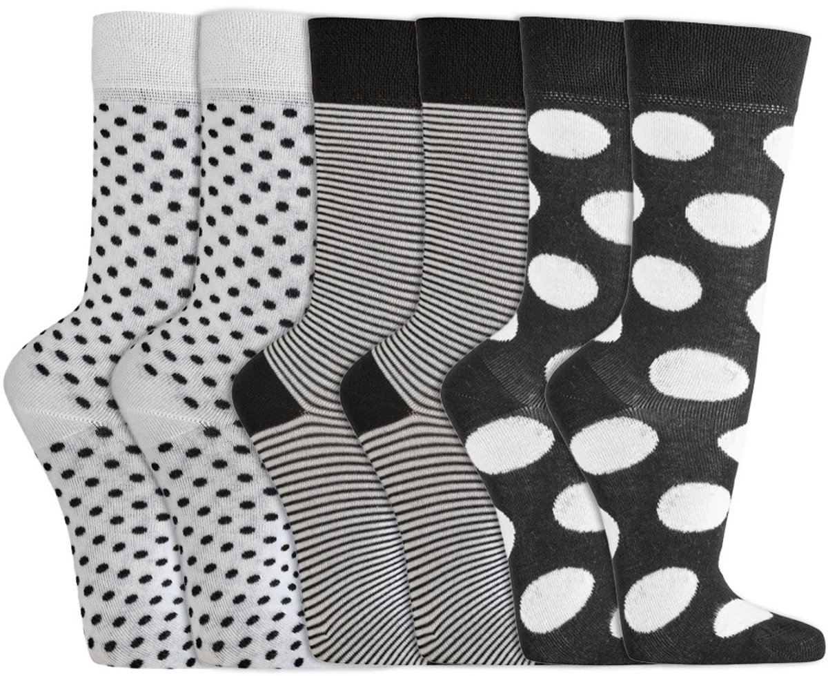 Bamboe dames sokken | Extra zacht | Kleur: Zwart Wit | Maat: 35-38 / 39-42 | 6 paar