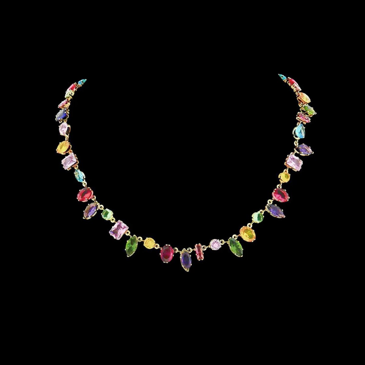 Victoria Valenza gouden collier met multicolor zirkonia stenen – Ketting – Gouden ketting – Ketting goud – Kettinkje – Goud kettinkje – Gouden dames ketting – Ketting dames – zirkonia stenen – Kleurrijke ketting