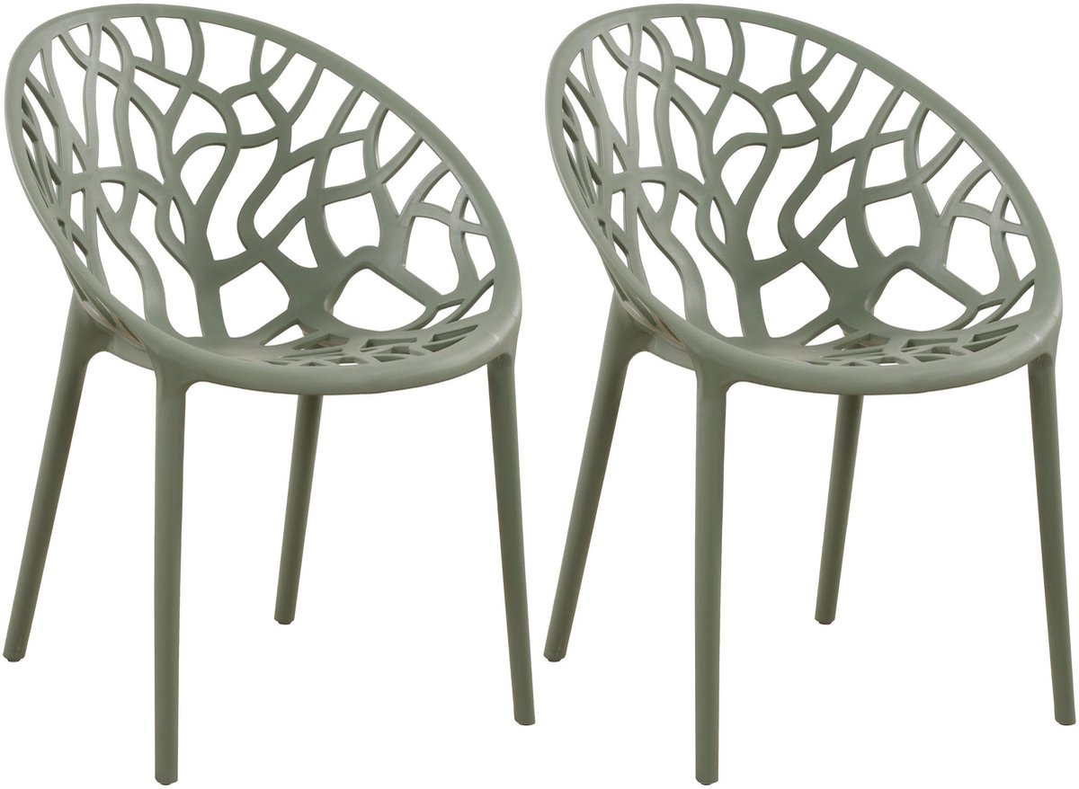 CLP Hope 2er Set stapelbare Tuinstoelen - Weerbestendig & UV-bestendig - Kunststof Stoelen met Armleuningen - Modern Design - olijf