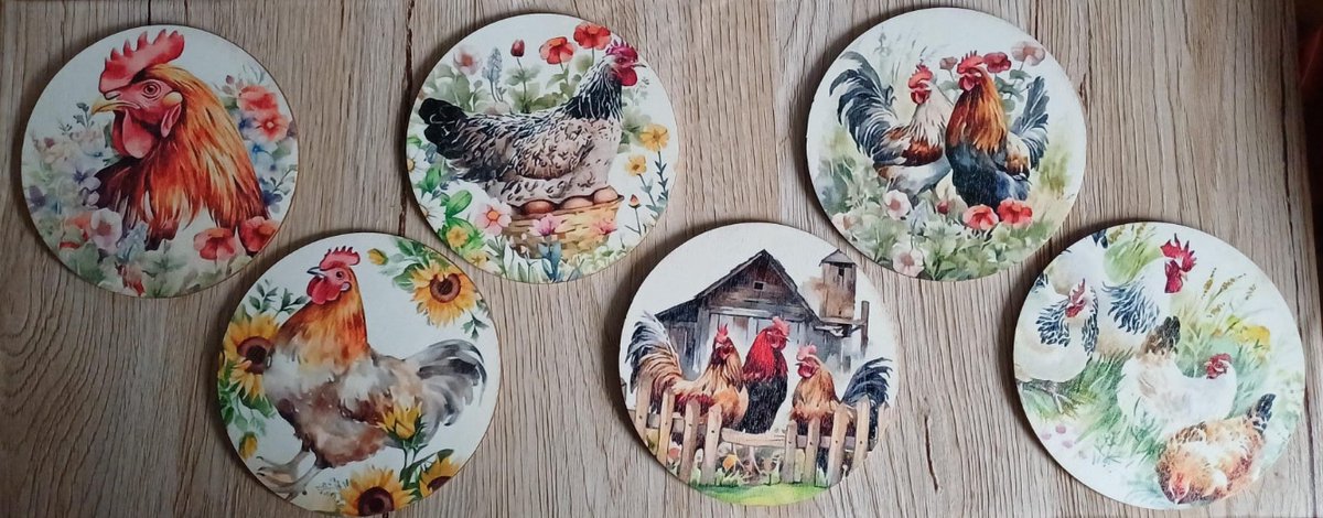 Onderzetters kippen - set van 6 - triplex hout