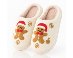 Twenty4seven® Kerstsloffen met Koekjesdesign - Pantoffels Dames & Heren - Maat 39/40 - Warme Sloffen Kerst & Winter - Huisschoenen Wit