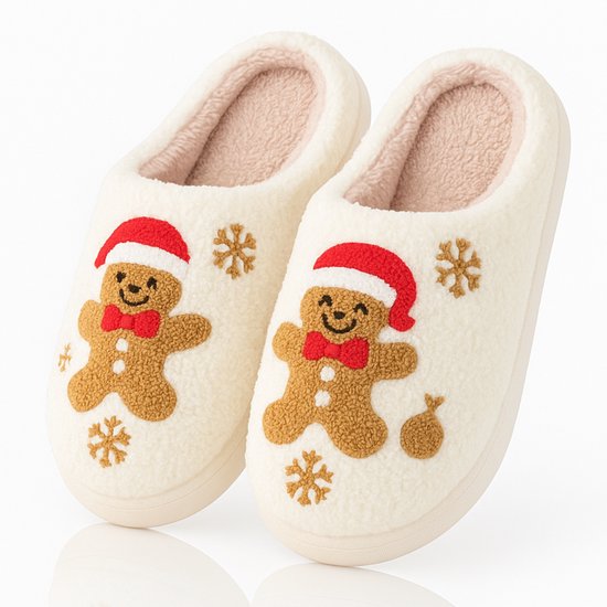 Twenty4seven® Cookie Pantoffels - Sloffen Kerst & Winter - Kerstsloffen Dames & Heren - Huisschoenen Wit - Maat 39/40