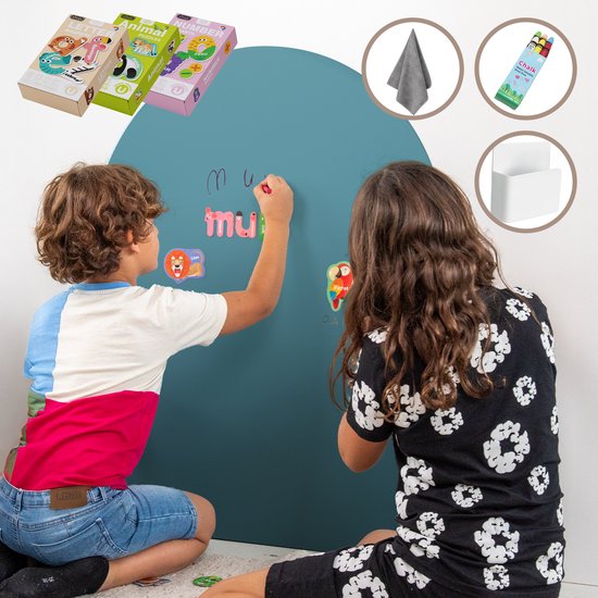 Elissio® Magneticoo Muursticker magnétique 100x80 cm - Sticker magnétique avec fonction tableau noir - Turquoise - Tableau magnétique pour chambre d'enfant - Forme d'arche - Accessoires magnétiques inclus