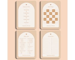 Gepersonaliseerde Babyshower Spellenpakket 1 - 20 Kaarten | Boho Zand met Beertje | 4 x 5: Guess in Time, Baby Bingo, Baby Quiz, Namenrace | Babyshower Spelletjes | Studio Miron