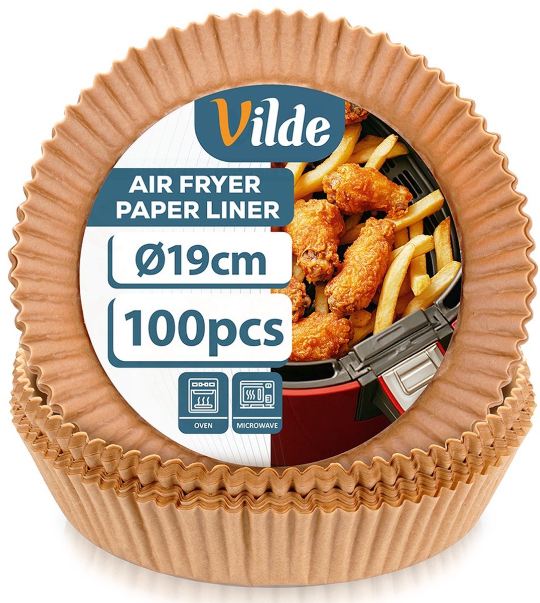Airfryer Bakje zonder Olie Papier Rond 19 cm 100 stuks - Vorm voor Luchtfriteuse - Frituurmandje - Bakpapier - Accessoires