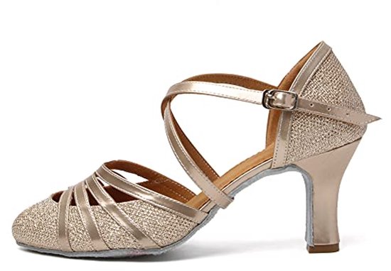 Foto: Dames dansschoenen latin salsa ballroom lage hak glanzende gesloten teen 512 champagne eu 38