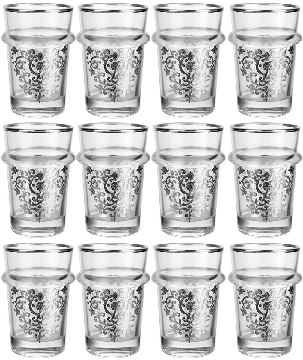 Luxe Marokkaanse Theeglazenset – 12 Stuks – Zilver Design – 175 ml