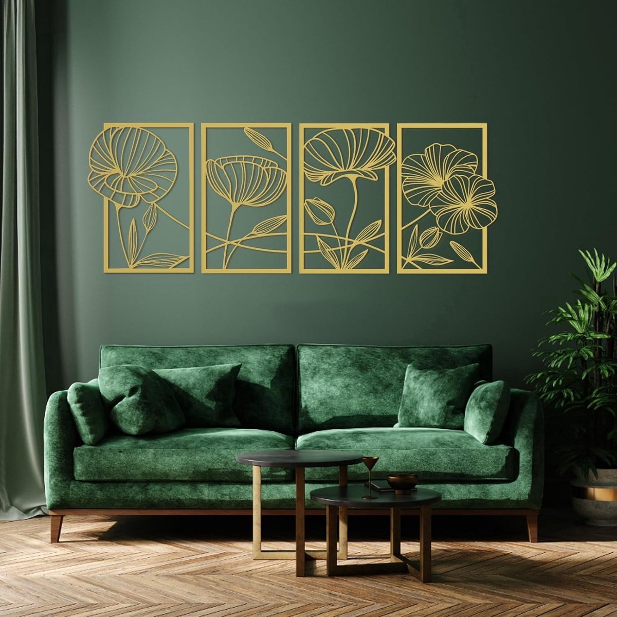 Stunq® Elegant Vierdelige Metalen Lotusbloemen Wanddecoratie – Verfijnde Toevoeging voor Interieur en Werkplek