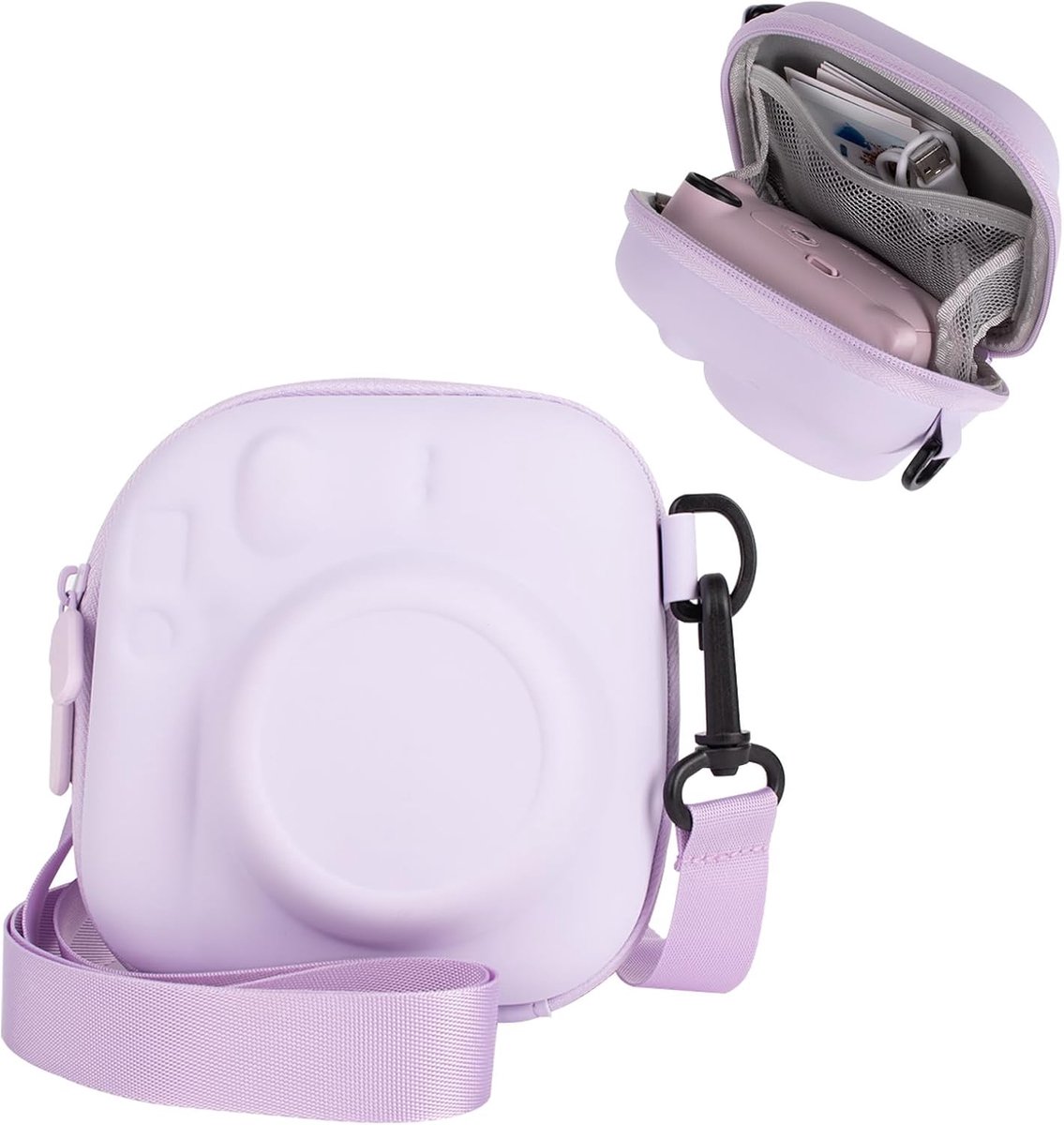 Kraftverdia - Compatibel met Fujifilm Instant Camera Mini 12/11/9/8 camera opbergdoos - Beschermhoes met verstelbare schouderband - Stevige EVA opbergdoos - Cameratas - Paars