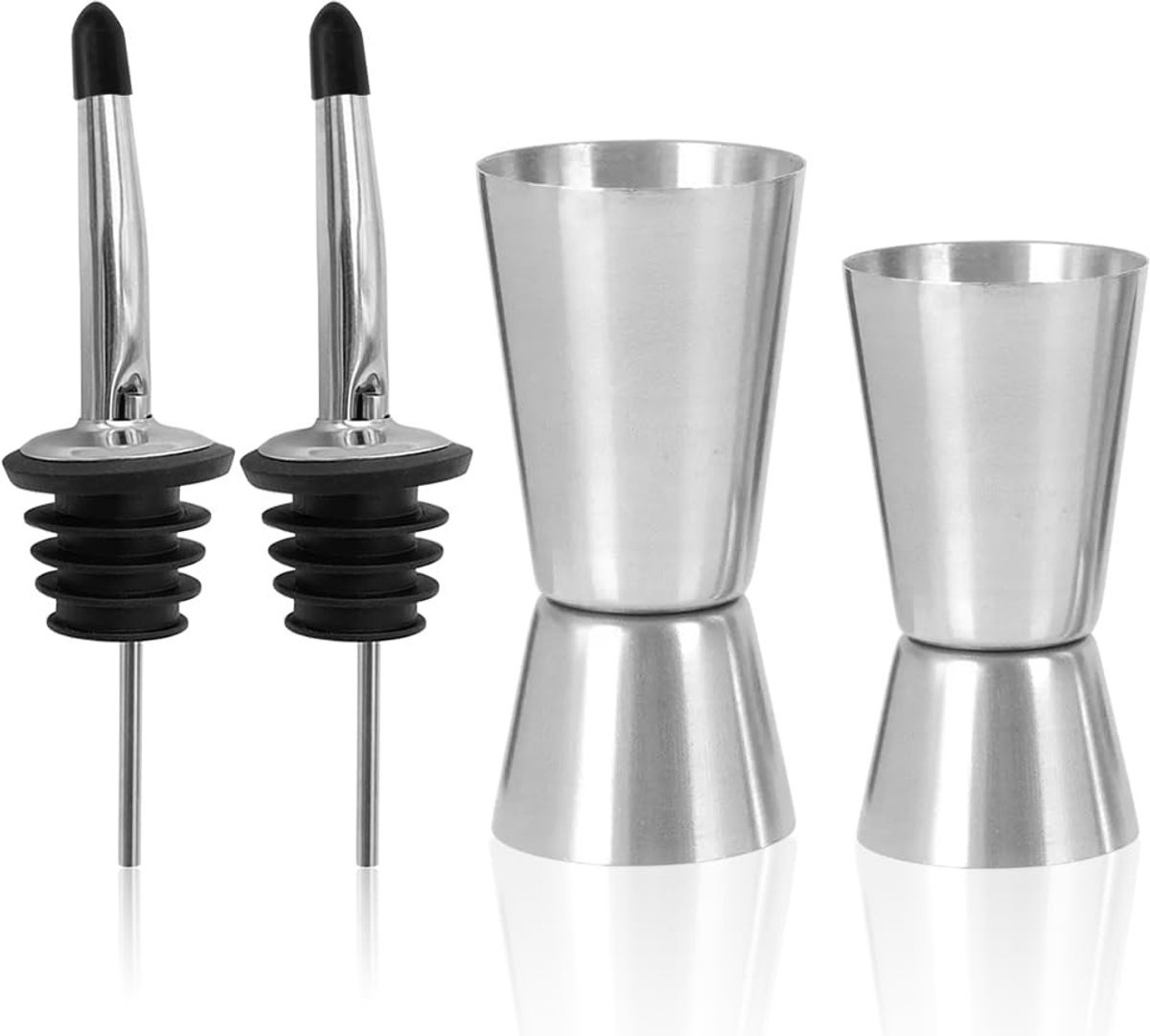 Stunq® Set van 4 Cocktailshakers & Schenktuiten - 1530ml & 2550ml Roestvrij Staal