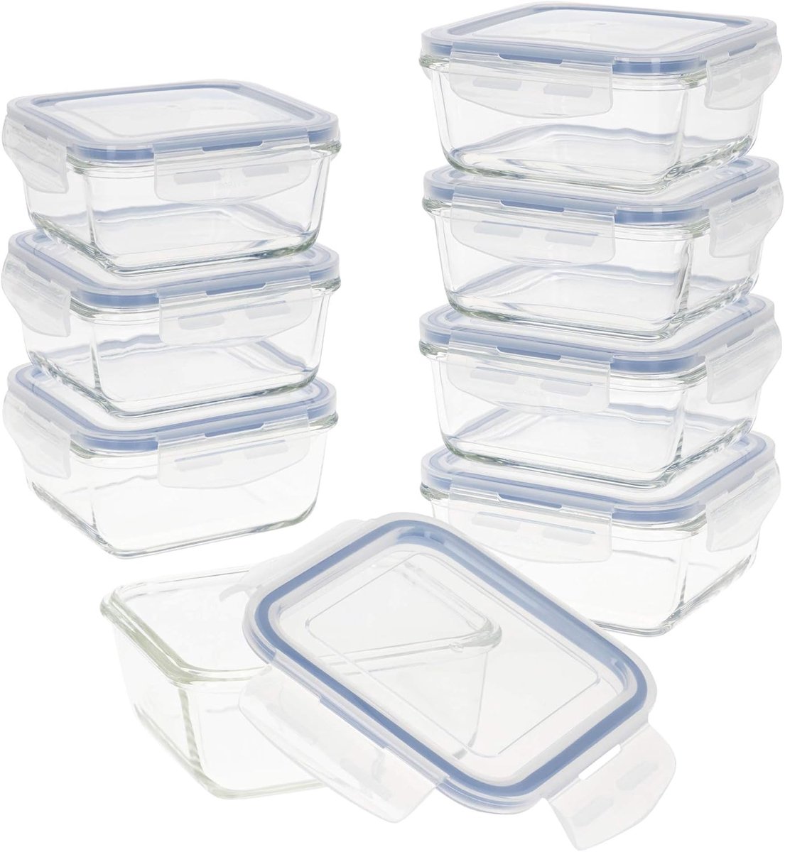 Famanu - Set van 8 luchtdichte glazen containers, magnetronbestendige lunchboxen, hersluitbare voedselcontainers, 550 ml, transparant