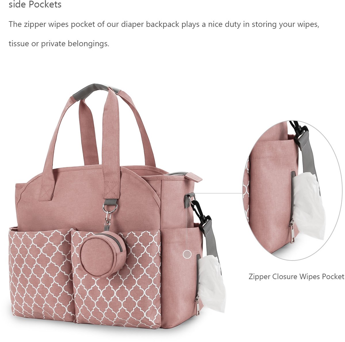 Luiertas - Grote multifunctionele luiertas voor baby's - Reisluiertas voor dames (Roze) – foto 2