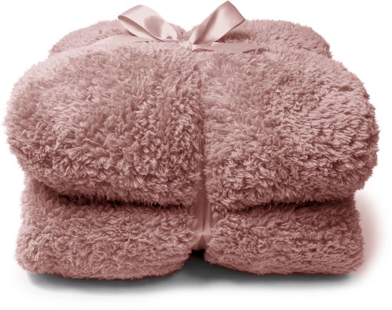 Unique Living Plaid Teddy - Textiel - Roze - 200 x x 150 cm (BxHxD)