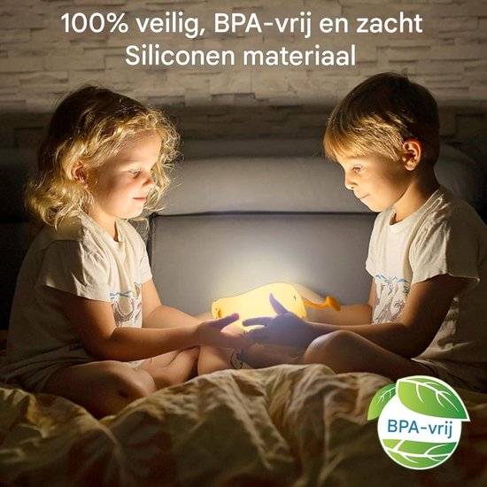 GELLDG Nachtlampje geschikt voor kinderen - LED-nachtlampje in de vorm van een eend van siliconen - Oplaadbaar via USB - Met timer - Dimbaar - Touchbediening - Decoratie geschikt voor de kinderkamer - Cadeau geschikt voor kinderen van GelldG — afbeelding 4