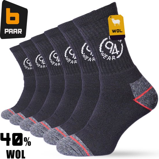 94Workwear Chaussettes de travail Homme Laine 6 paires - Taille 43-46 - Chaussettes de travail Thermo - 40% Laine - Pieds Chauds et Secs