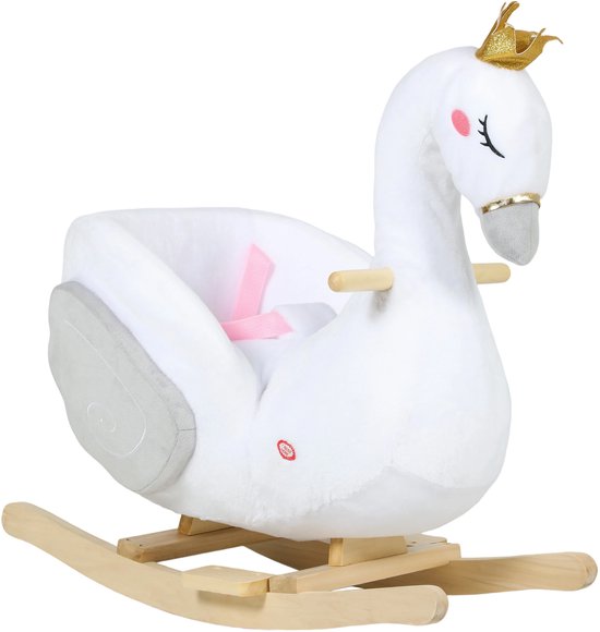 Aiyaplay Kids Rocking Horse-Populierenhout, Polyester-65L x 40B x 68H cm-Wit