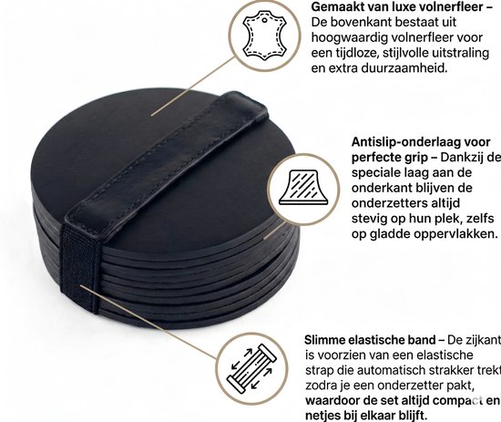 Sous-verres en cuir - Rond - 10 pièces - Sous-verres noirs - Sous-verres en cuir - Sous-verres ronds - Sous-verres pour lunettes