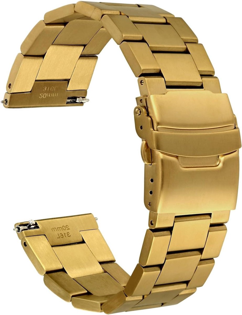 Cosensi - Roestvrij Stalen Horlogeband, Metalen Matte Geborstelde Afwerking Vervanging voor Mannen en Vrouwen met Dubbele Flip Lock Gesp